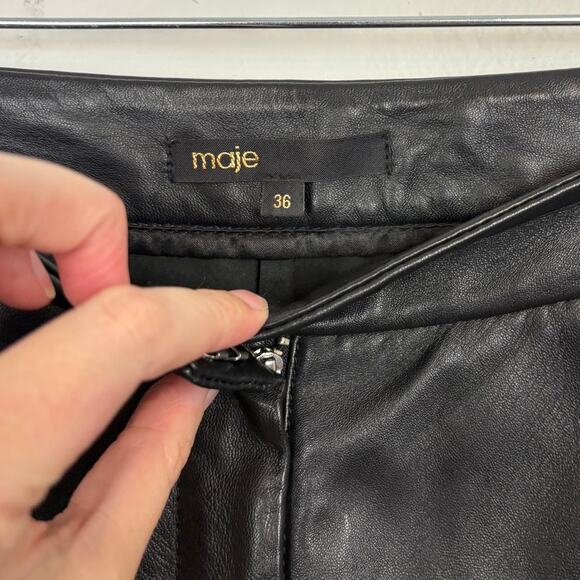 Maje Faux Leather Mid Rise Biker Punk Wide Leg Pants 36 US Small - Picture 4 of 5